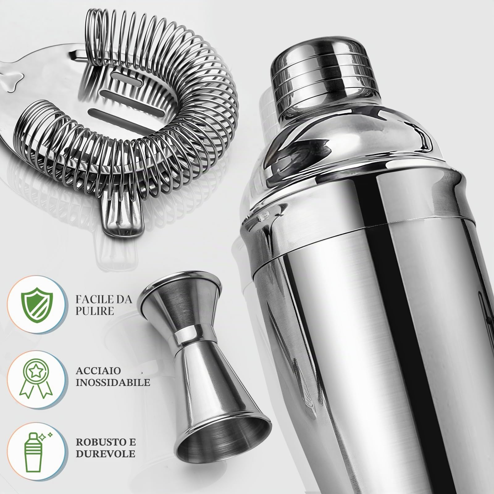 Set Shaker da Cocktail con Supporto, Set Cocktail Professionale in Acciaio Inox, Set Bar 12 pezzi per Miscelare le Bevande, Regali Donne Uomini Amanti dei Cocktail, Shaker da Cocktail Home Essentials
