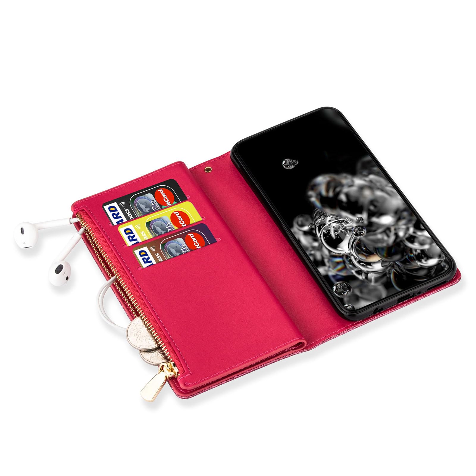 Etui do Samsung Galaxy S24 S24 Plus S24 Ultra Kobiety Brokat Bling PU Skórzane etui z klapką z 9 miejscami na karty Opaska na nadgarstek Podpórka Etui magnetyczne, do S24 Ultra, fioletowe
