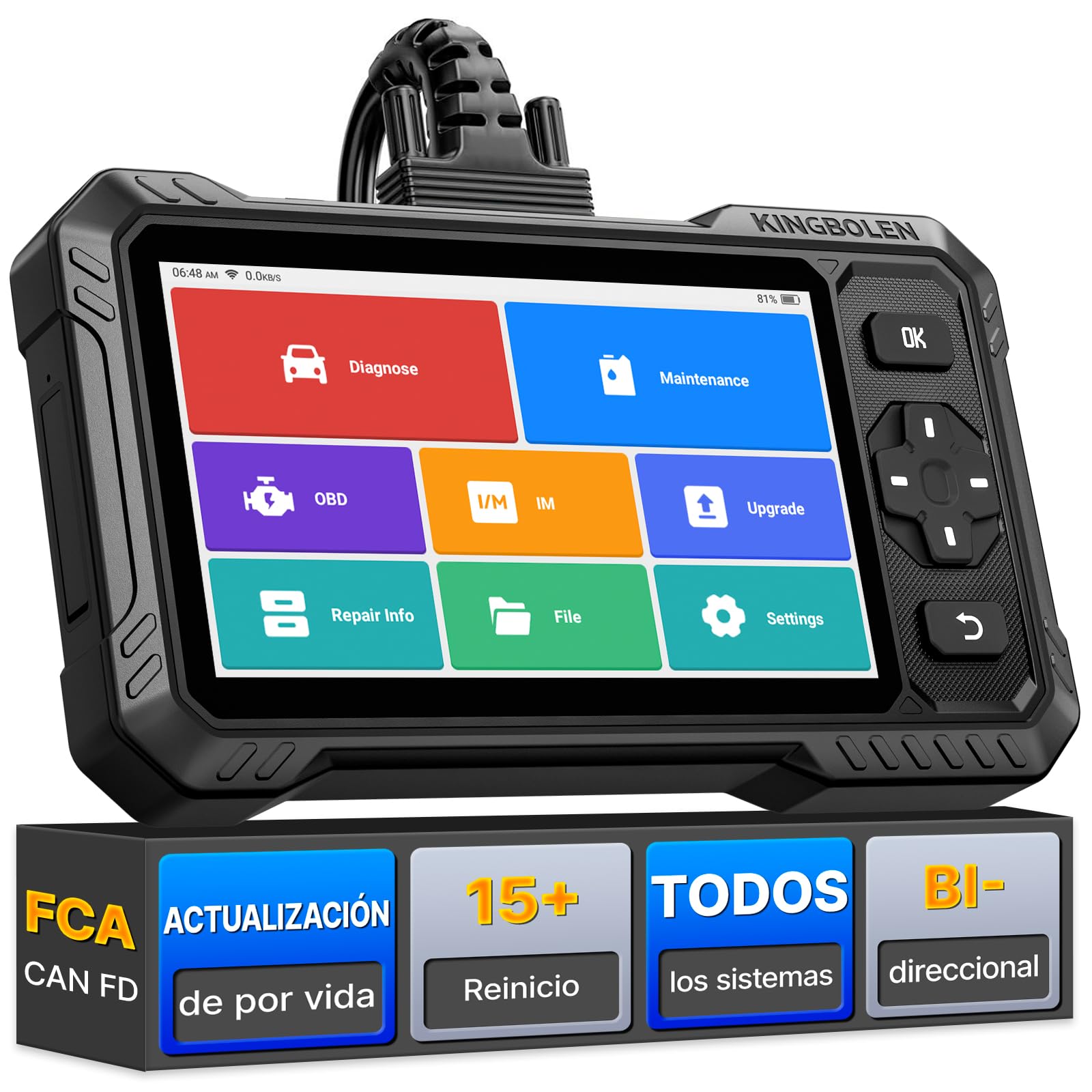 KINGBOLEN S6 Elite OBD2 Diagnosis Coche Multimarca, Bidireccional Maquina Diagnosis Coche,Sistema Completo Diagnosis 15+Reajustes, CANFD, FCA, Vin Automático, Actualizaciones gratuitas