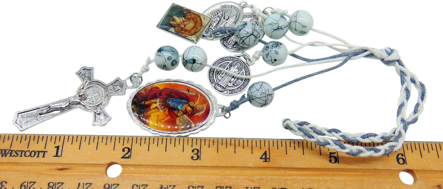St Benedict and Saint Michael Home Protection Door Hanger with Colorful Beads and Two Prayer Card Set - Image 5