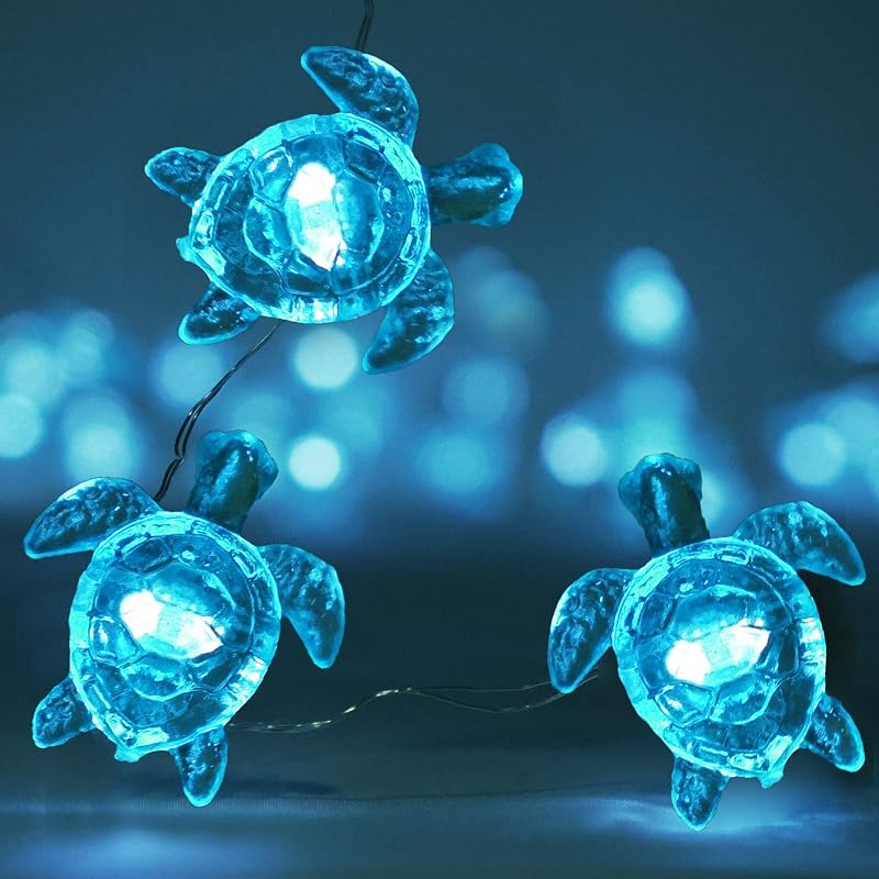 Sea Turtle Decorative String Lights, 14ft 40 LED 8 Modes Cool White Weatherproof Battery Operated Ocean Theme Lights for Bedrooms Parties Weddings Gardens with Remote and Timer