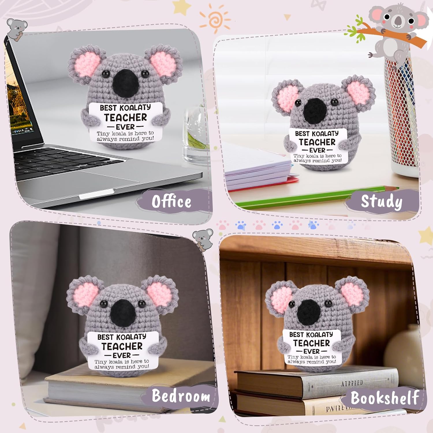 Teacher Appreciation Bulk Gifts for Men Women, Easter Baskets Thank You Birthday Graduation Gifts for Teachers, Retirement End of The Year Back to School Present, Funny Crochet Koala Office Desk Decor - Image 8