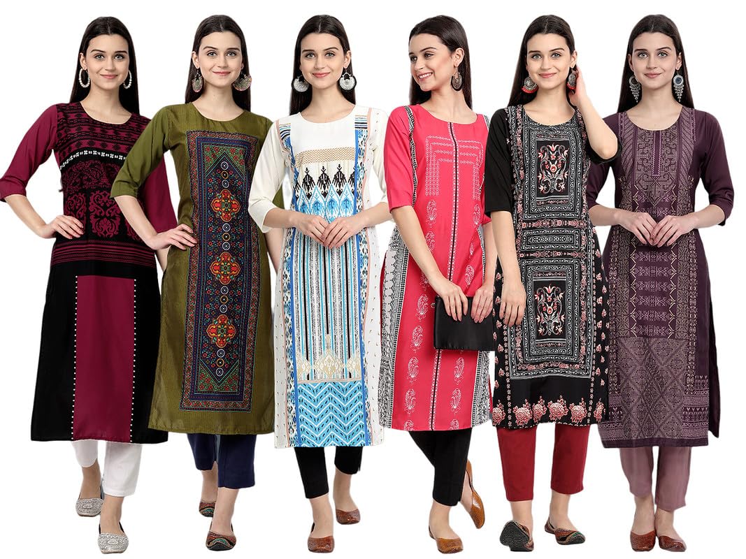 Tee Projekt Printed Crepe Kurti For Women Ll Modern Kurtis: For The Trendy You (Pack Of 6)