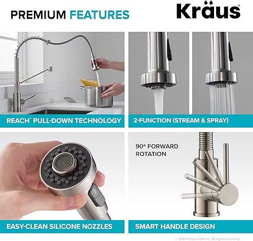 Miniatura 5 de Kraus KPF-1610-FF-100MB Bolden - Grifo extensible de cocina de estilo comercial, combo con filtro de agua Purita, negro mate