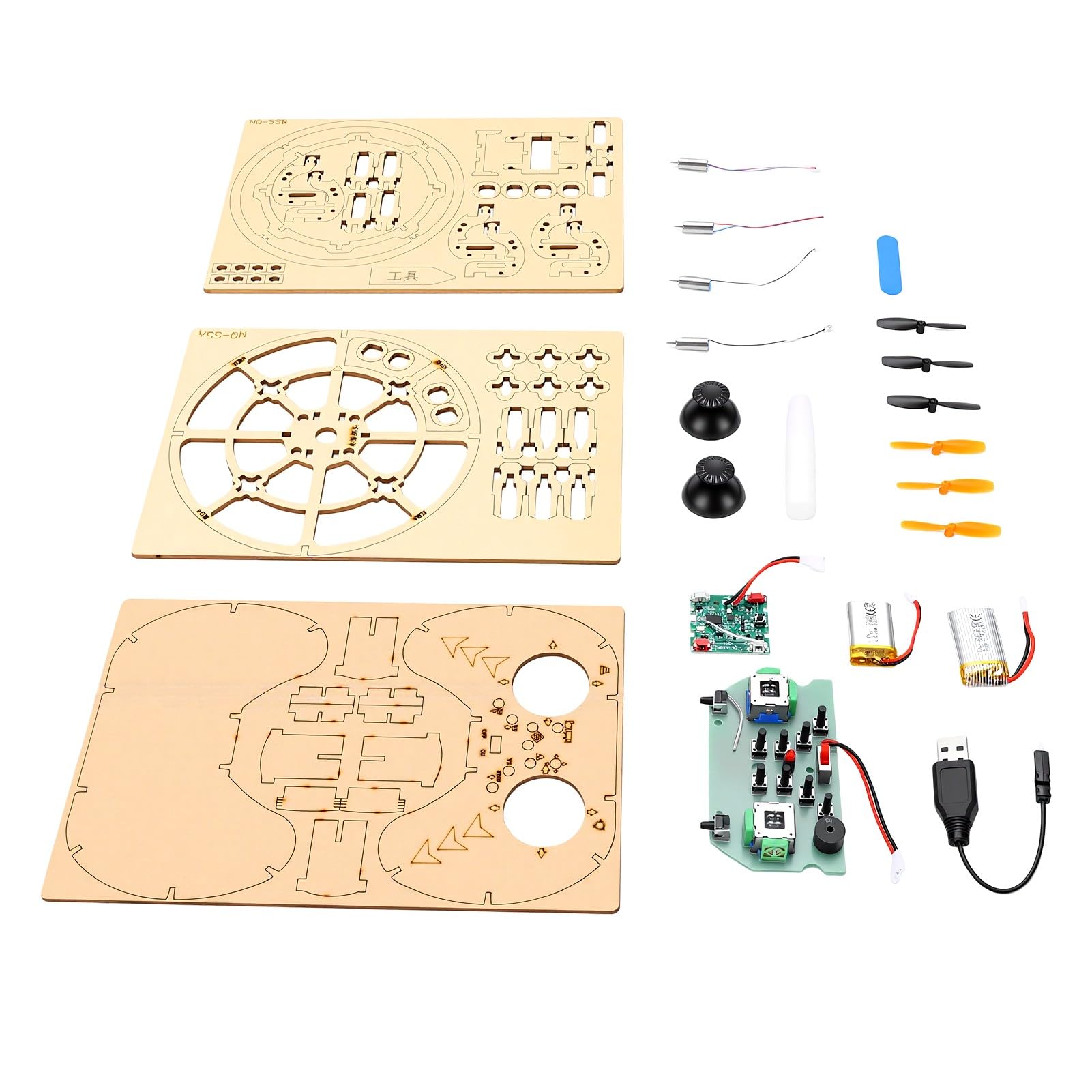 Gugxiom Kit Modello Drone in Legno Fai da Te 3D Building Blocks Quadcopter STEM RC Educativo Drone con una Chiave Decollo Arresto di Emergenza 3 Impostazioni di velocità Giocattolo
