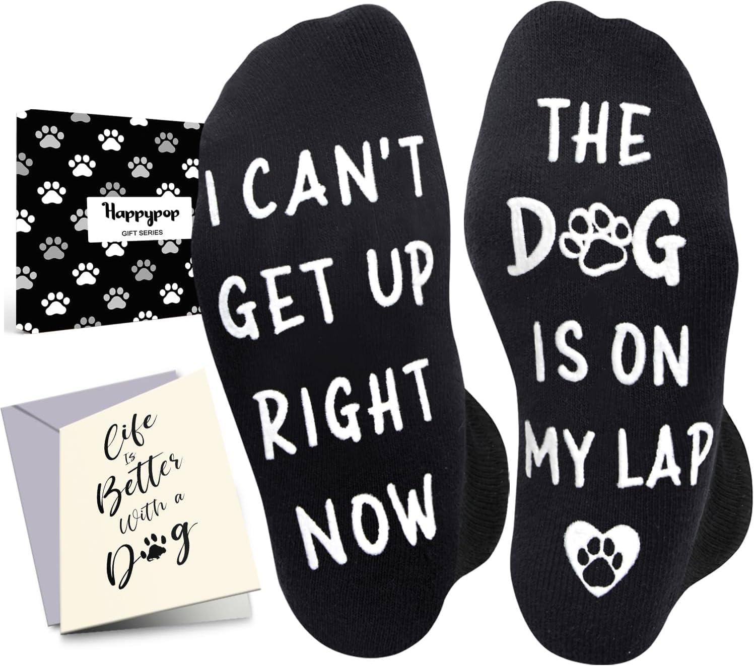 HAPPYPOP Funny Dog Lover Gifts - Men Women Socks for Dog Mom Dad, Birthday Gifts with Cards