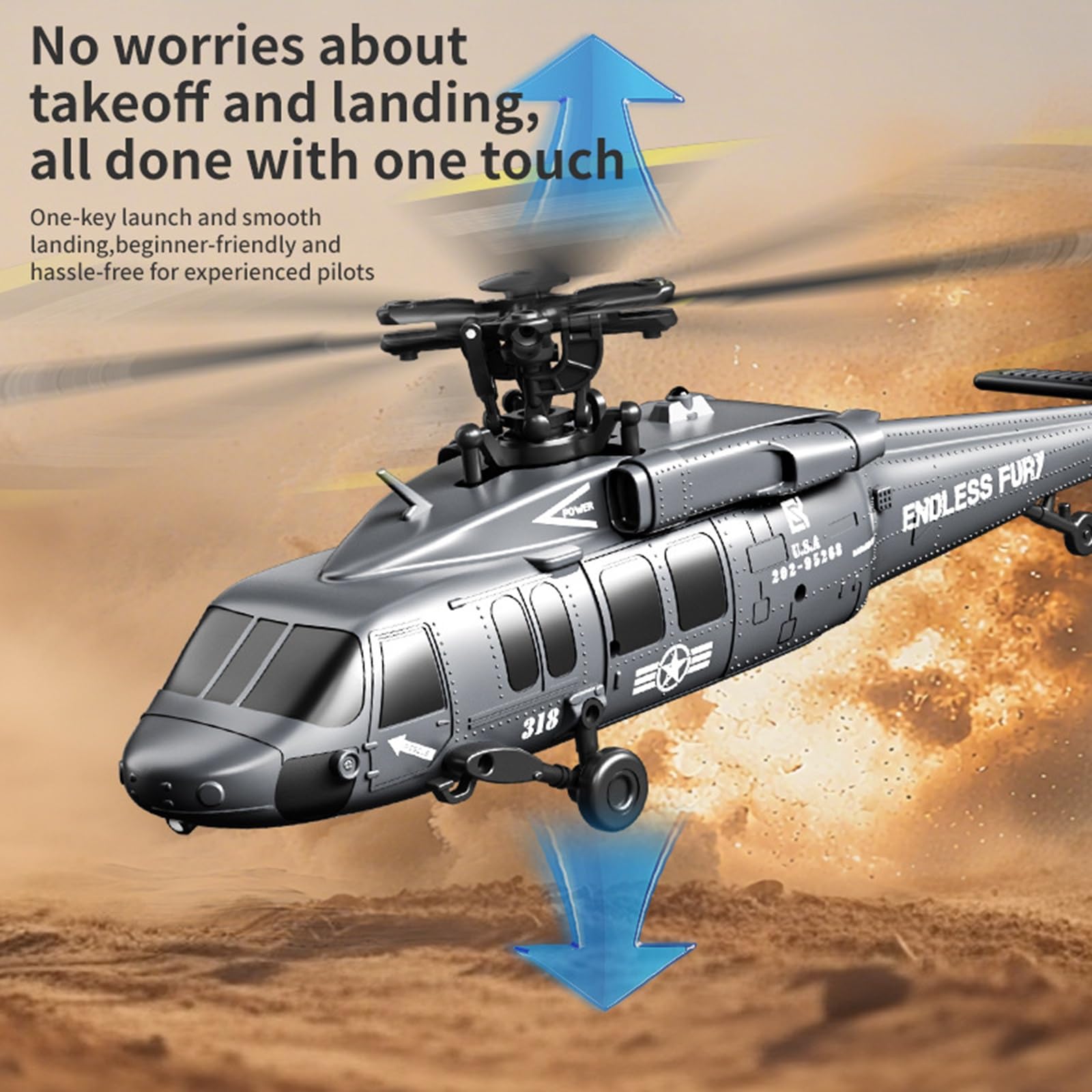 Elicottero radiocomandato K200 UH-60 per Black-Hawk radiocomando brushless a 6 canali, giroscopio a 6 assi velivolo militare con 3 velocità e posizionamento ottico Regalo(Silver)