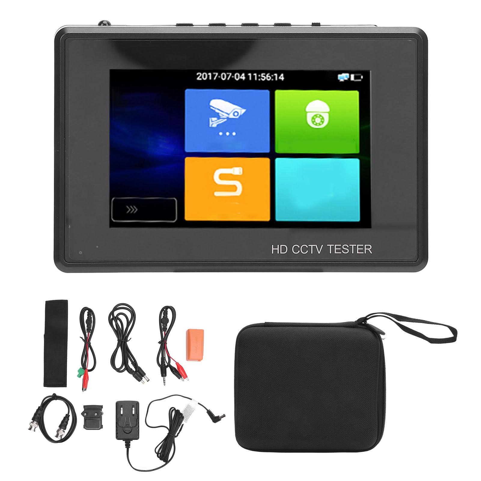 Fafeicy Testeur de Vidéosurveillance au Poignet, écran Tactile IPS Transparent de 4 Pouces, Appareil de Test de Caméra Portable avec Batterie Longue Durée et Sortie PoE, pour la (Prise UE 100 à 240V)