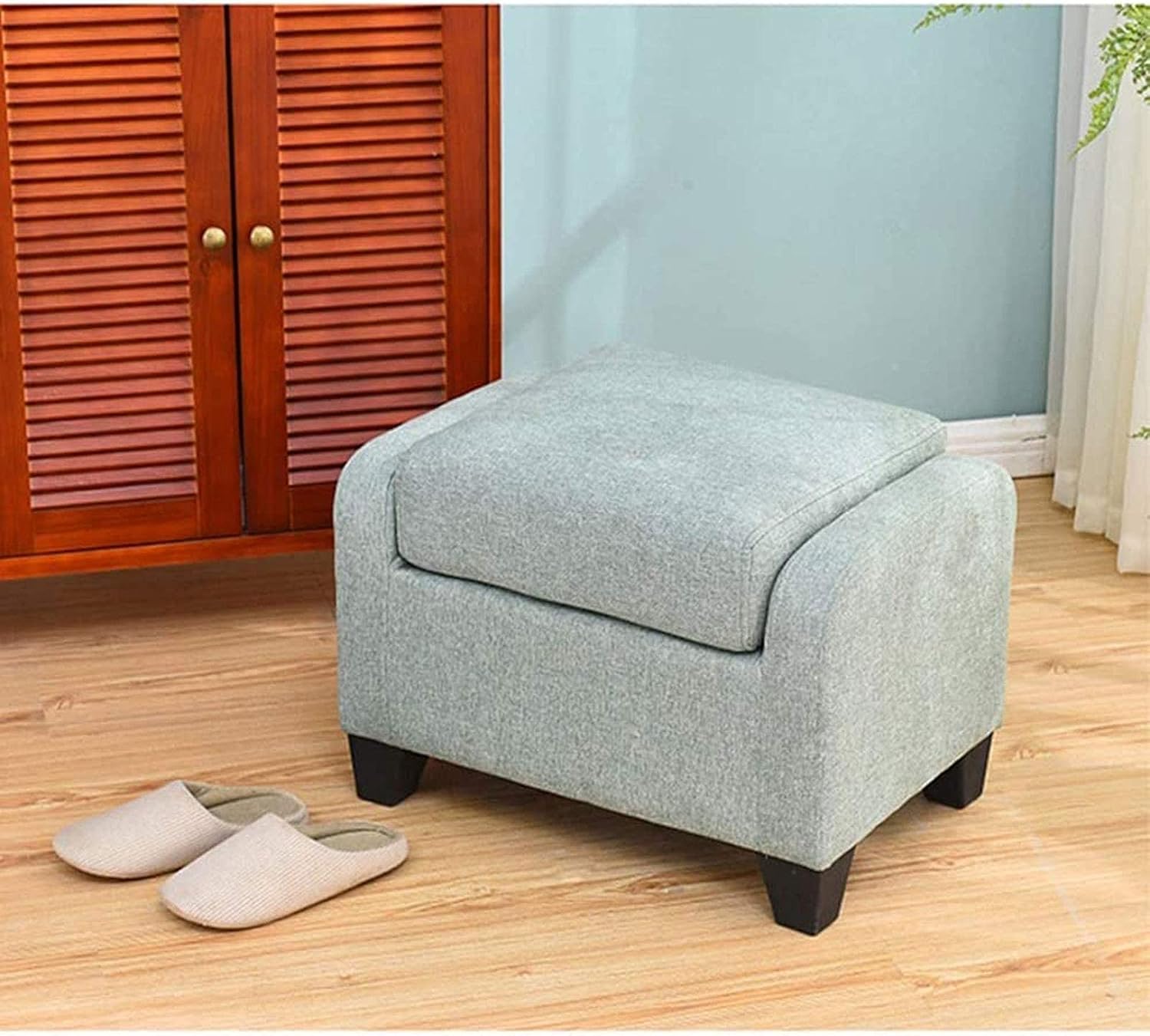 LaseVe Footstool, Footstool Dressing Table Footrest Sofa Stool, Solid Wood Fabric Living Room Shoe Bench Creative Household Stool Footstool 60×40×40cm Seat Storage Footstool(C