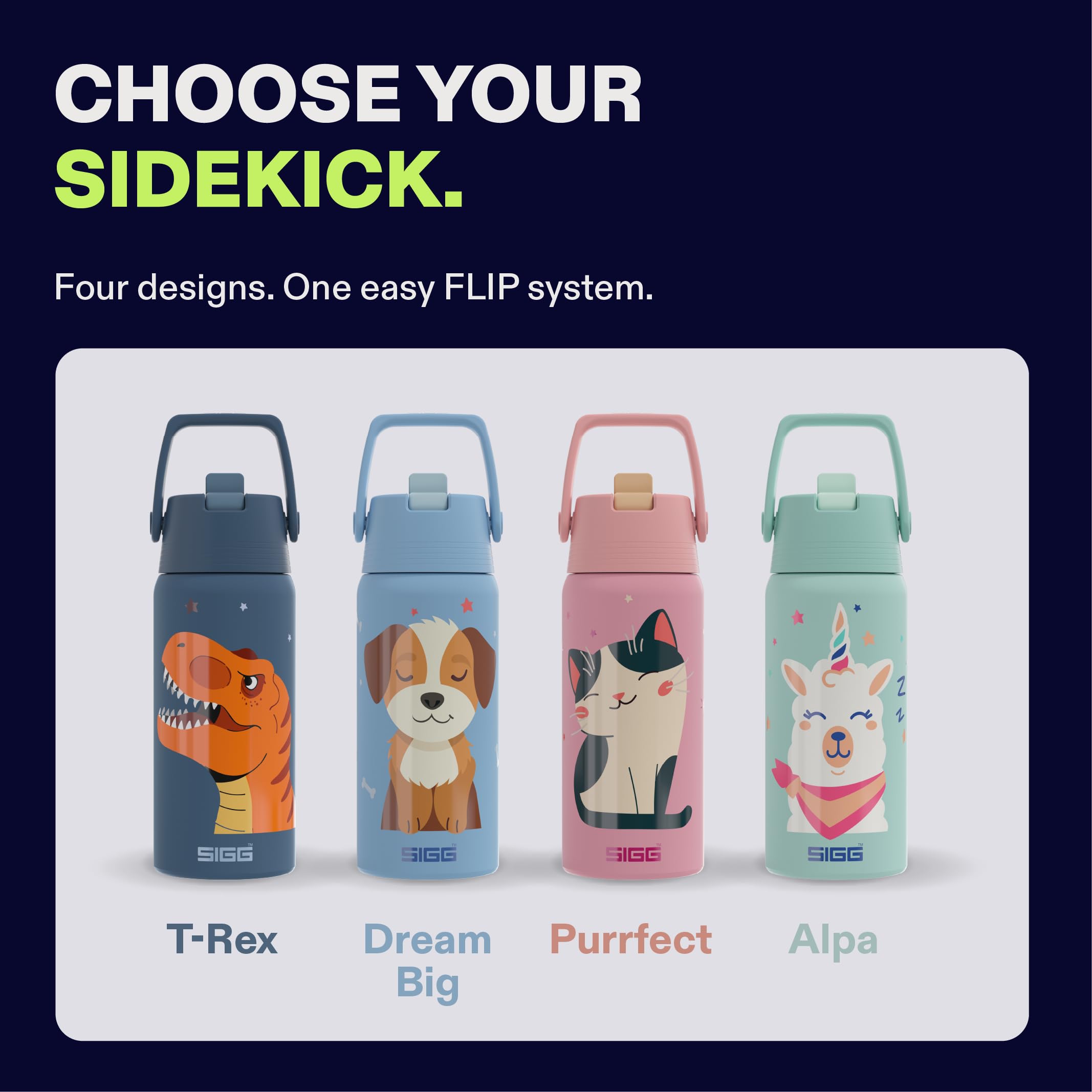 SIGG - Botella Aislada para Niños - Shield Therm FLIP Dream Big - A prueba de fugas - Apta para lavavajillas - Sin BPA - 90% acero inoxidable reciclado - Deporte y Escuela - Azul con Perro - 0.5L