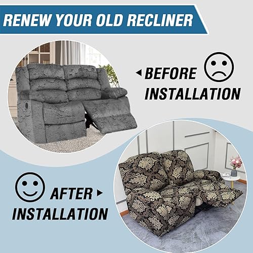 Miniatura 5 de HAOYONG Fundas para sofá biplaza reclinable, 6 piezas, fundas elásticas para sofá reclinable de 2 cojines, fundas protectoras suaves para muebles