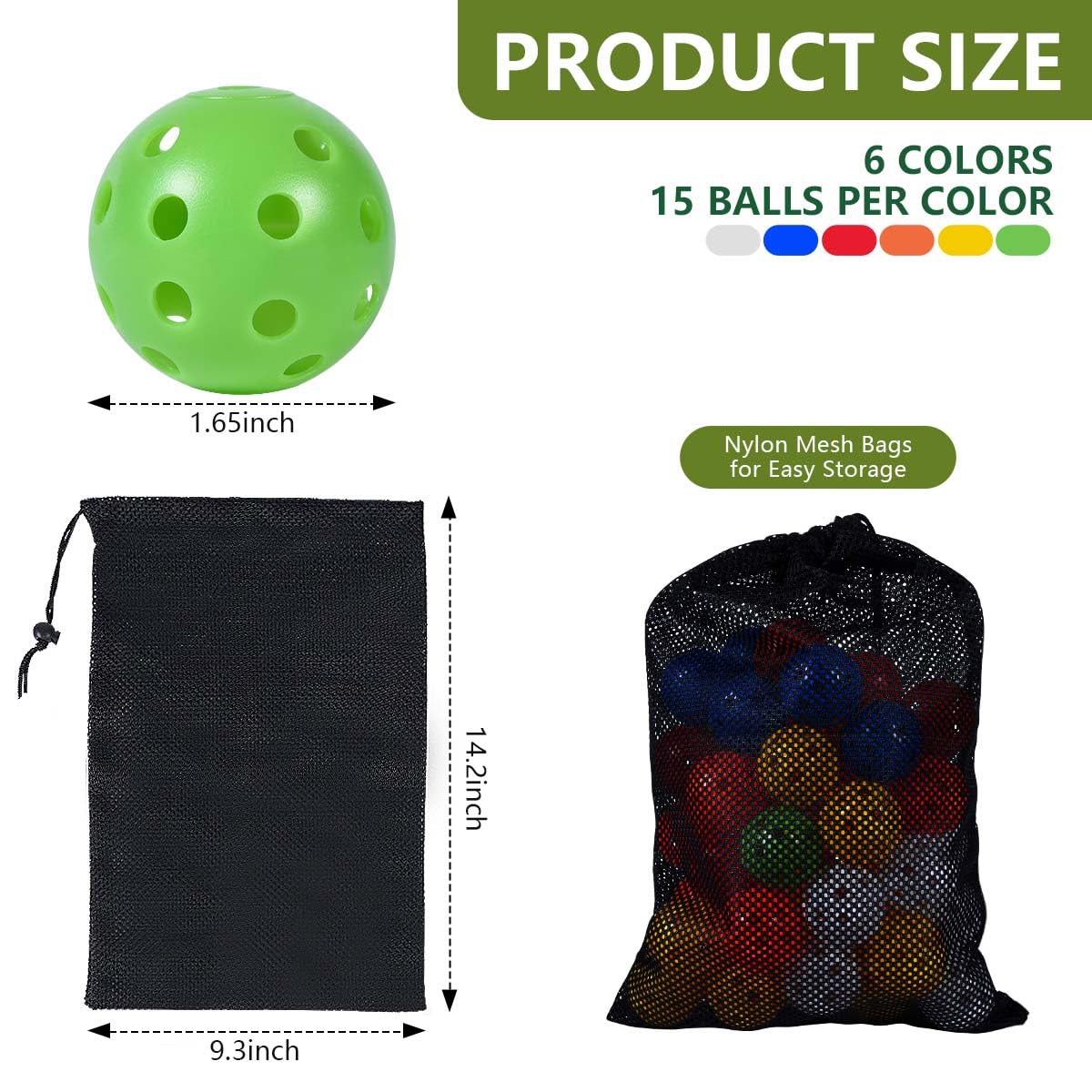 KISEER 90 Stück bunte Kunststoff-Übungs-Golfbälle, Luftstrom, hohl, Trainings-Golfbälle mit Nylon-Netz-Golfball-Taschen für Driving Range, Swing Praxis, Outdoor oder Zuhause