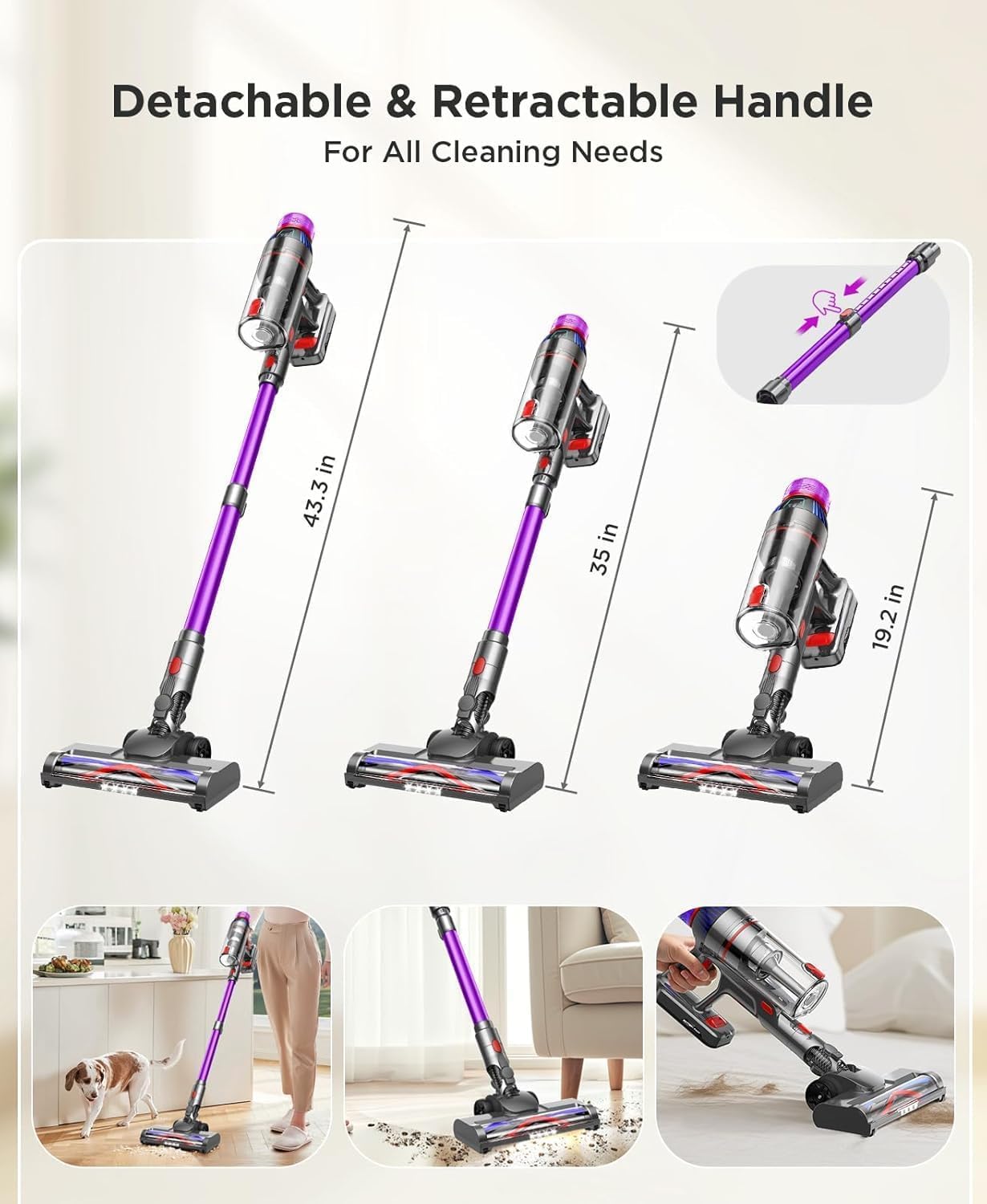 Cordless Stick Vacuum Cleaner: 550W Powerful Suction, LED Display, 55 Min Runtime, Anti-Tangle Brush, Rechargeable Battery, Lightweight for Home, Pet Hair, Hard Floors, Carpet — view 8
