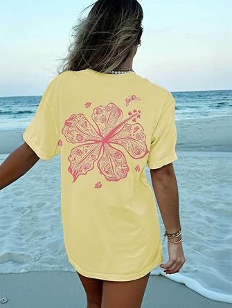 Oversized Graphic Tshirts for Women Teens Y2K Summer Flower Baggy Tee Tops