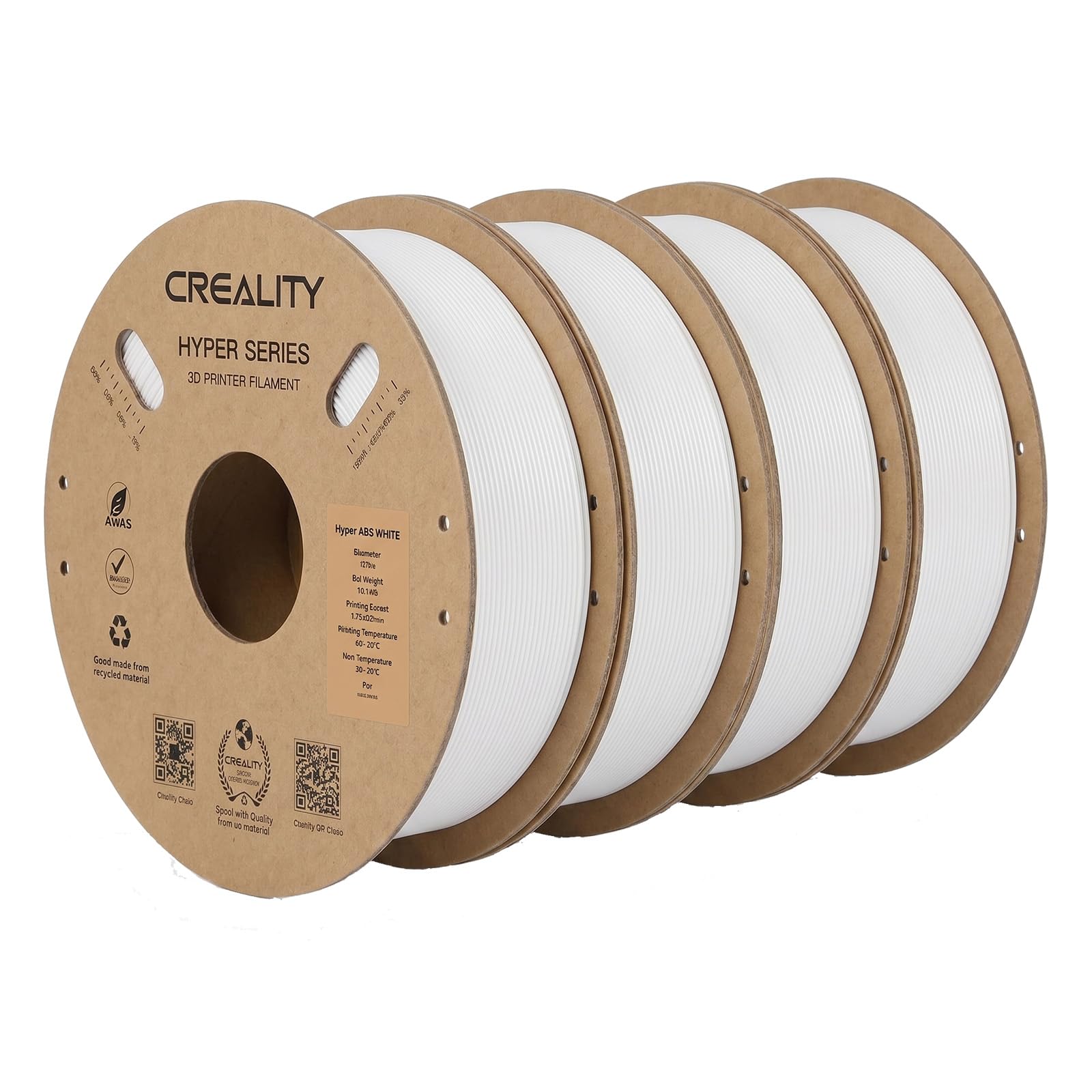 Creality ABS Filament 1.75mm 4KG, White*4, 4-Pack