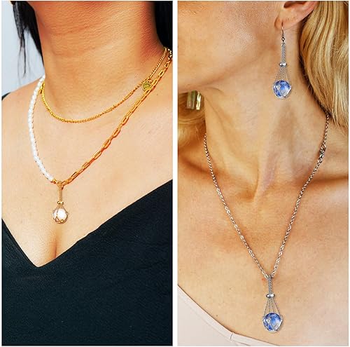 Miniatura 8 de VILLCASE 2 piezas de collar de cristal ajustable cordón de cristal vacío soporte de piedra de cristal colgante de piedra de cuarzo natural cuerda