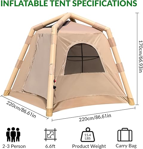 Miniatura 5 de JUST-V Tienda de campaña inflable Oxford Air Glamping impermeable para acampar adultos 2-4 personas al aire libre inflable tienda de campaña con