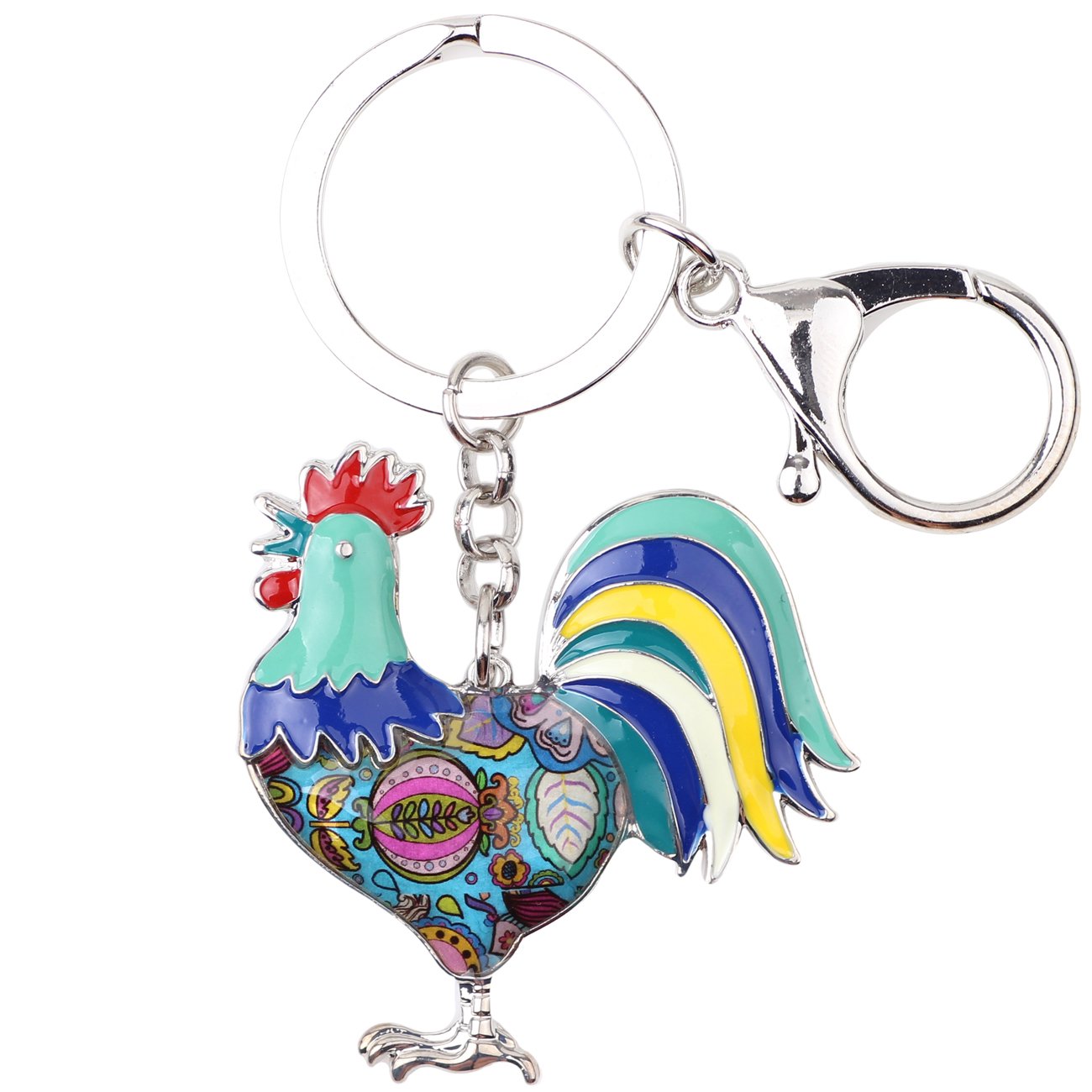 BONSNY Smalto Lega Carino Animale da Fattoria Pollo Gallo Portachiavi Per Le Donne Auto Borsa Chiave Gallina Regali Gioielli Accessori Charms (Blu