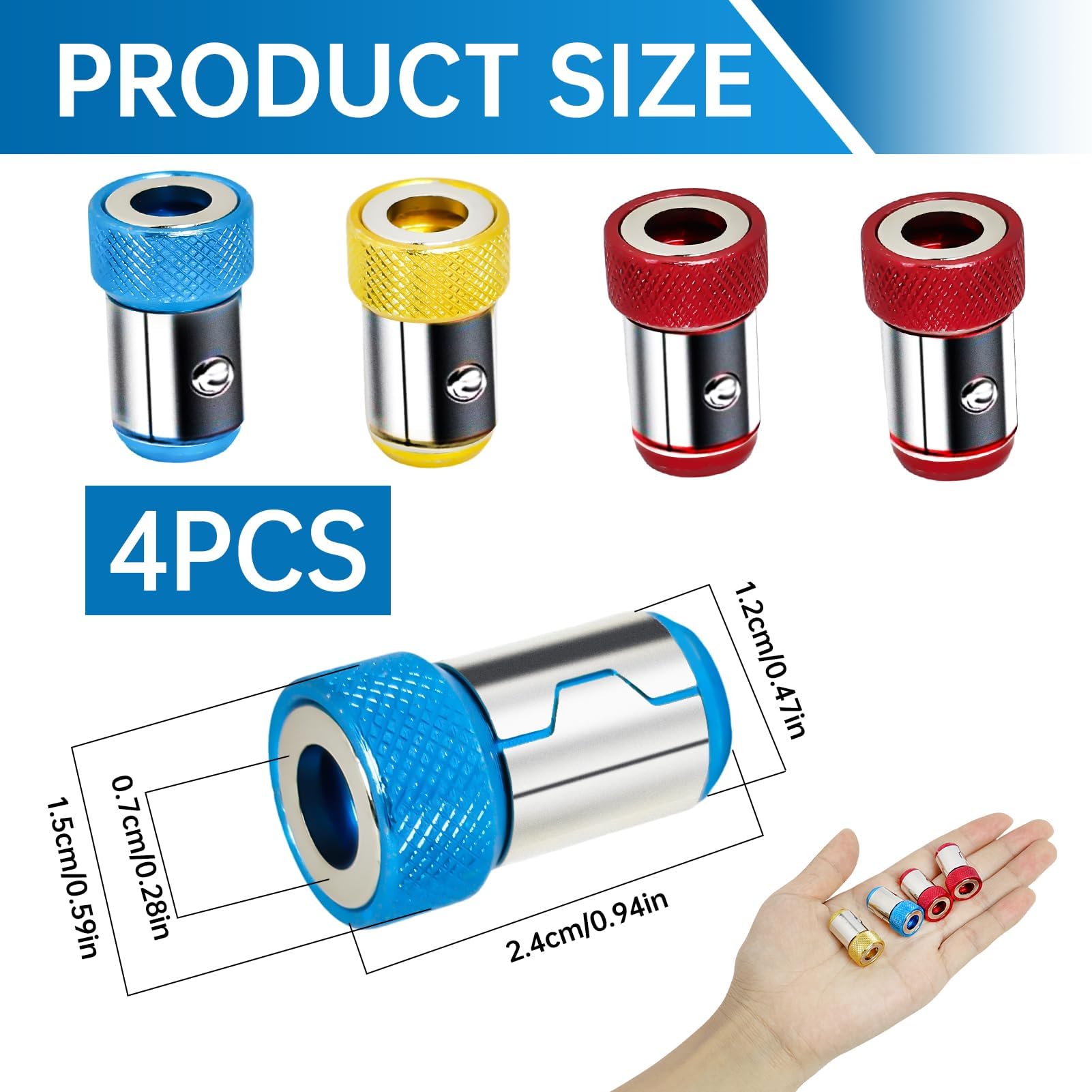 Screwdriver Head Magnetic Ring 4Pcs Aluminum Alloy Magnetic Bit Holder Attachment Magnetizer Screw Detachable for 1/4 Inch Hex 6.35mm Shank Screwdriver Bits - Image 2