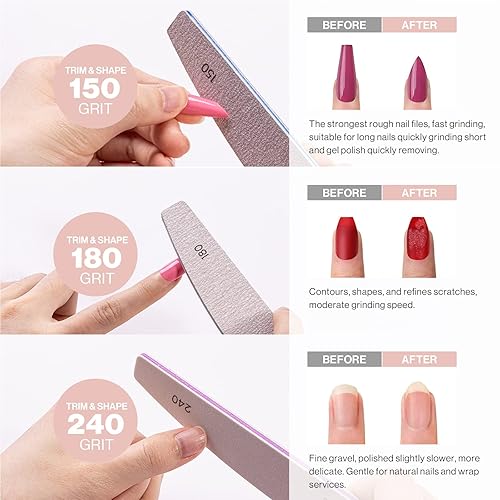 Miniatura 4 de MelodySusie Juego de limas de uñas, 6 tablas de esmeril de doble cara para limar, dar forma, alisar, pulir y brillar las uñas, herramientas de