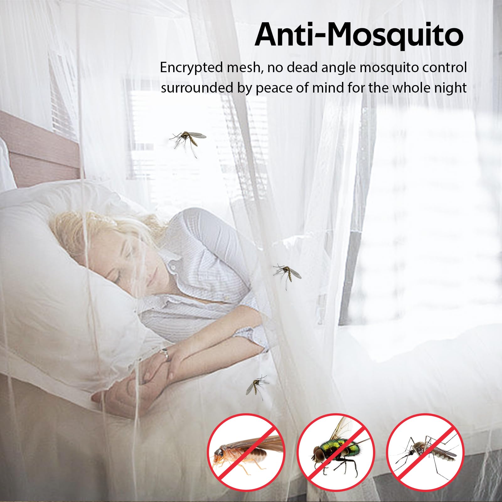 Mosquitera Cama, 220 * 210 * 200cm mosquitera Cama Matrimonio Mosquito Net Cuadrados para Interior y Exterior Fácil de Instalación Mosquitera Grande para el Hogar o de Vacaciones, Blanco