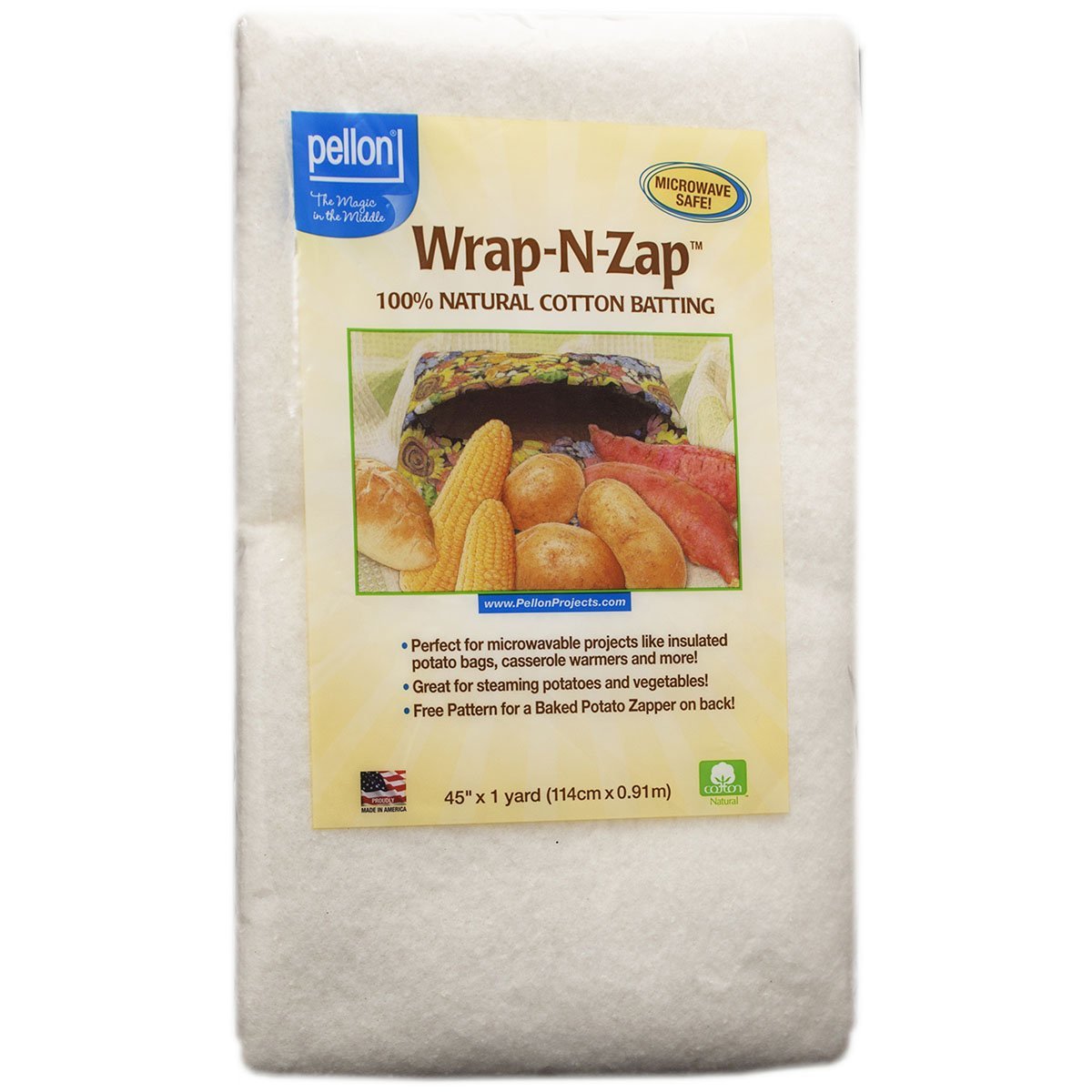 Pellon Natural Wrap-N-Zap - Trapunta in cotone, 100 x 80 cm, confezione da 1