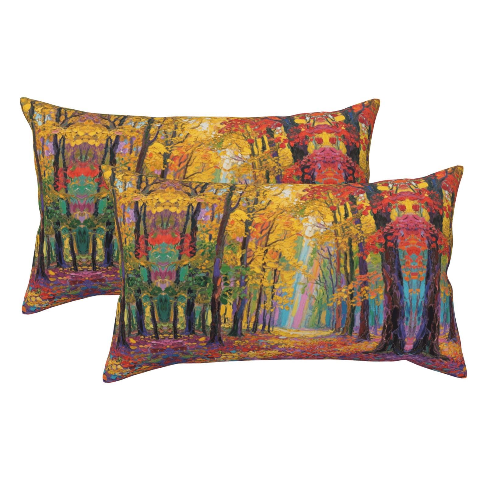 Colorful Forest Luxury King Pillowcases Set of 2, Plush Velvet Feel Pillow Covers with Hidden Zipper, Skin & Hair Friendly, 20x36 Inches Pillow Cases for Sleeping Gift