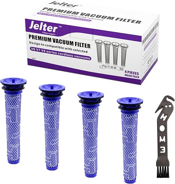 Jelter 4 Pack vacuum V6 V7 V8 filters compatible for Dyson V8+ V6 V7 pre filters parts replacement, DC58 DC59, DC61, DC62 Absolute Animal Motorhead 965661-01