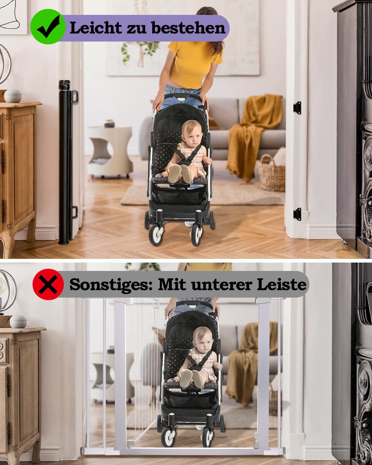 2PCS Treppenschutzgitter für Babys, 86 cm hoch, ausziehbar bis 140 cm breit, Kinderschutzgitter für Türen, Treppen, Flure, Innen- und Außenbereich, Schwarz