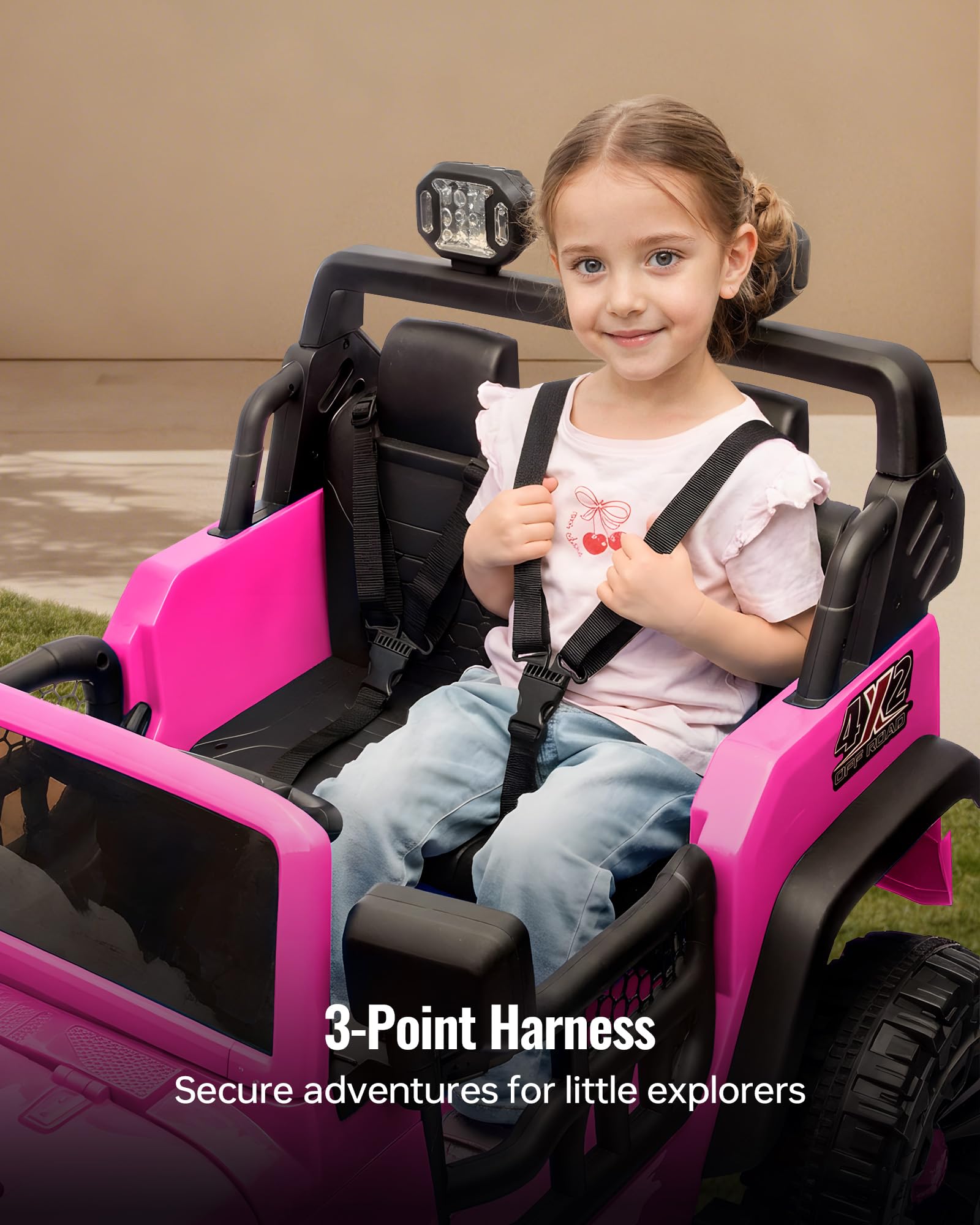 2 Seater Ride on Car Toy, 12V Electric Car for Kids 4-8 with Remote Control, Capacity 150 lb, LED Light - Hot Pink