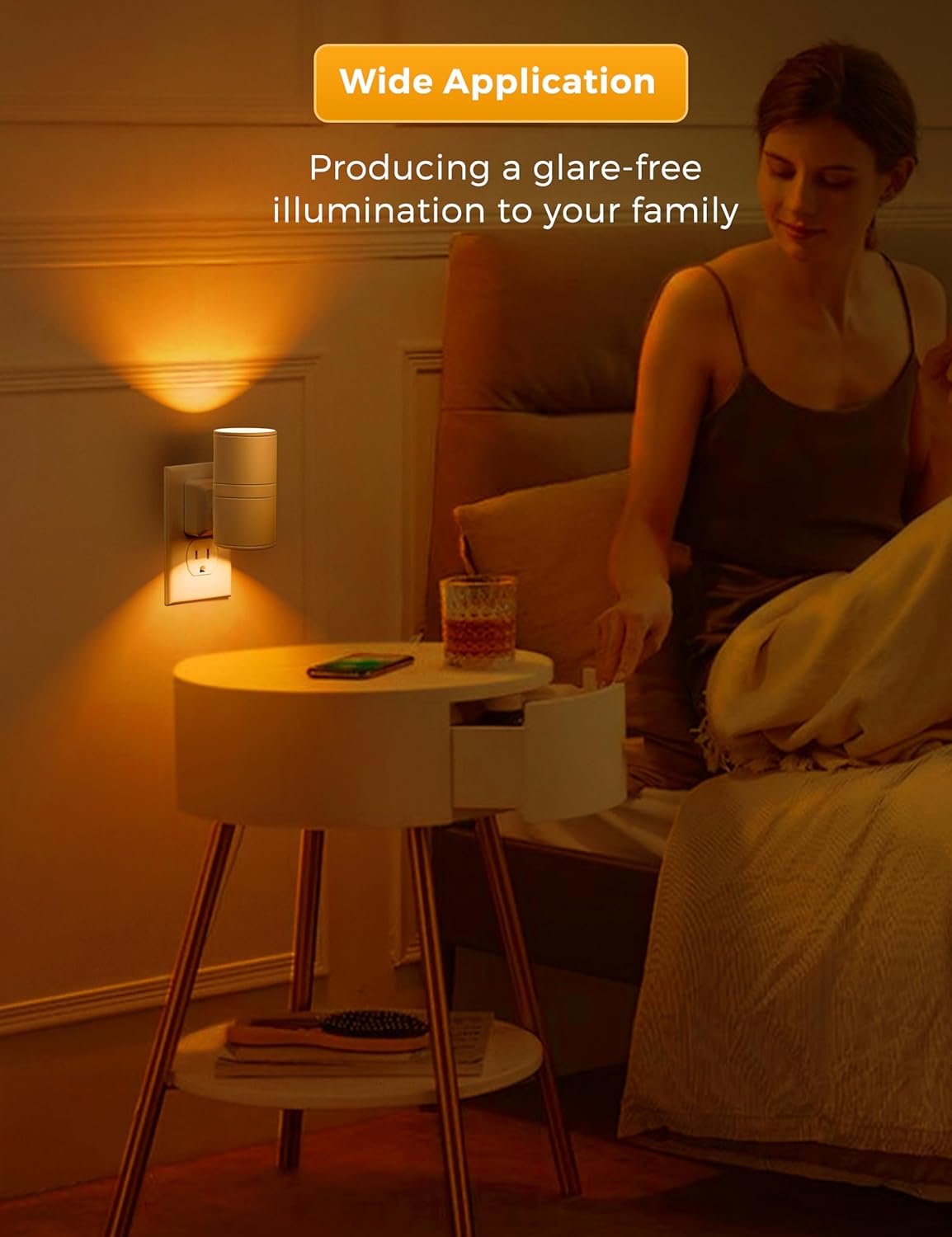 L LOHAS LED Night Light, Amber Nightlight, Dimmable Night Light 100LM, Light Sensor, Yellow Nightlight, Sleep Light for Kids, Soft & Warm Light for Bedroom, Hallway, Bathroom, 2 Pack