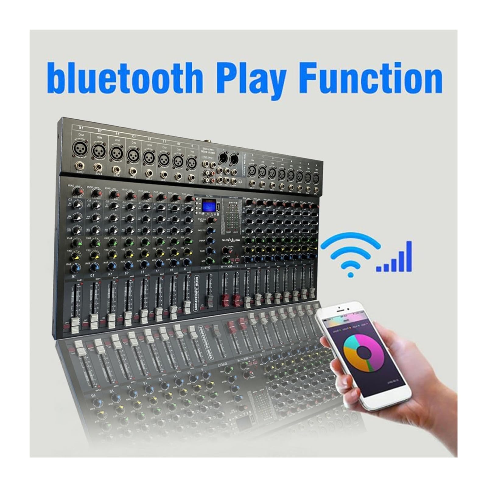 Mezclador de audio, Mezclador profesional de 16 canales con salida única BT y efecto reverberación, ideal for presentaciones canto