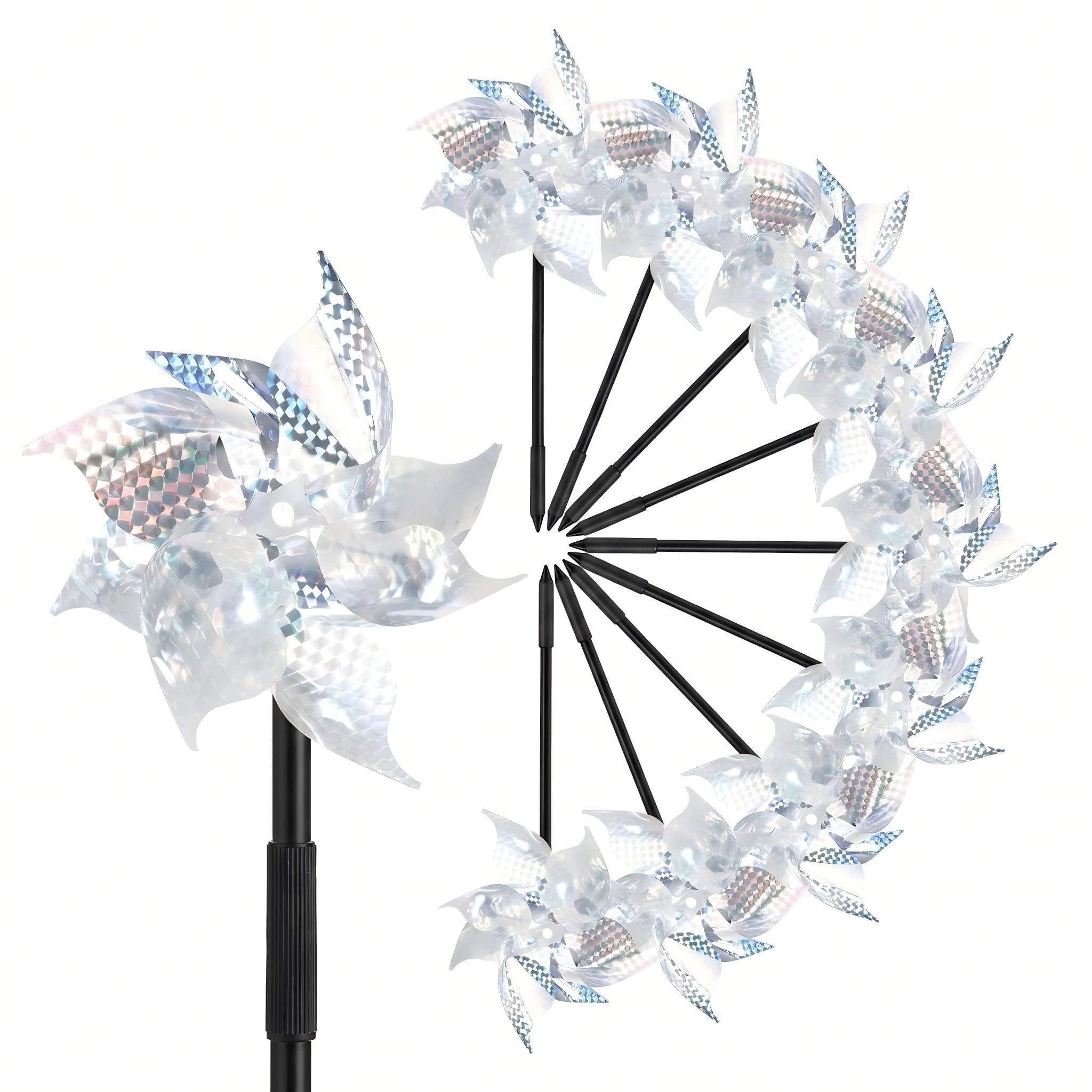 10Pcs Reflective Bird Repellent Windmills, Laser Pinwheel Bird Scarers for Gardens, Outdoor Bird Deterrent Spinners to Keep Birds Pigeons Away, Weatherproof Eco-Friendly Decoration