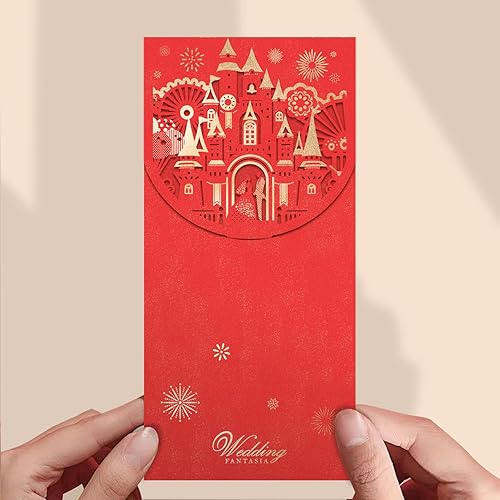 Miniatura 6 de NATZERAT Paquete de 10 sobres de boda de dinero, sobres rojos de boda de estilo chino, bolsas de regalo de tesoro rojo dorado cortado con láser,