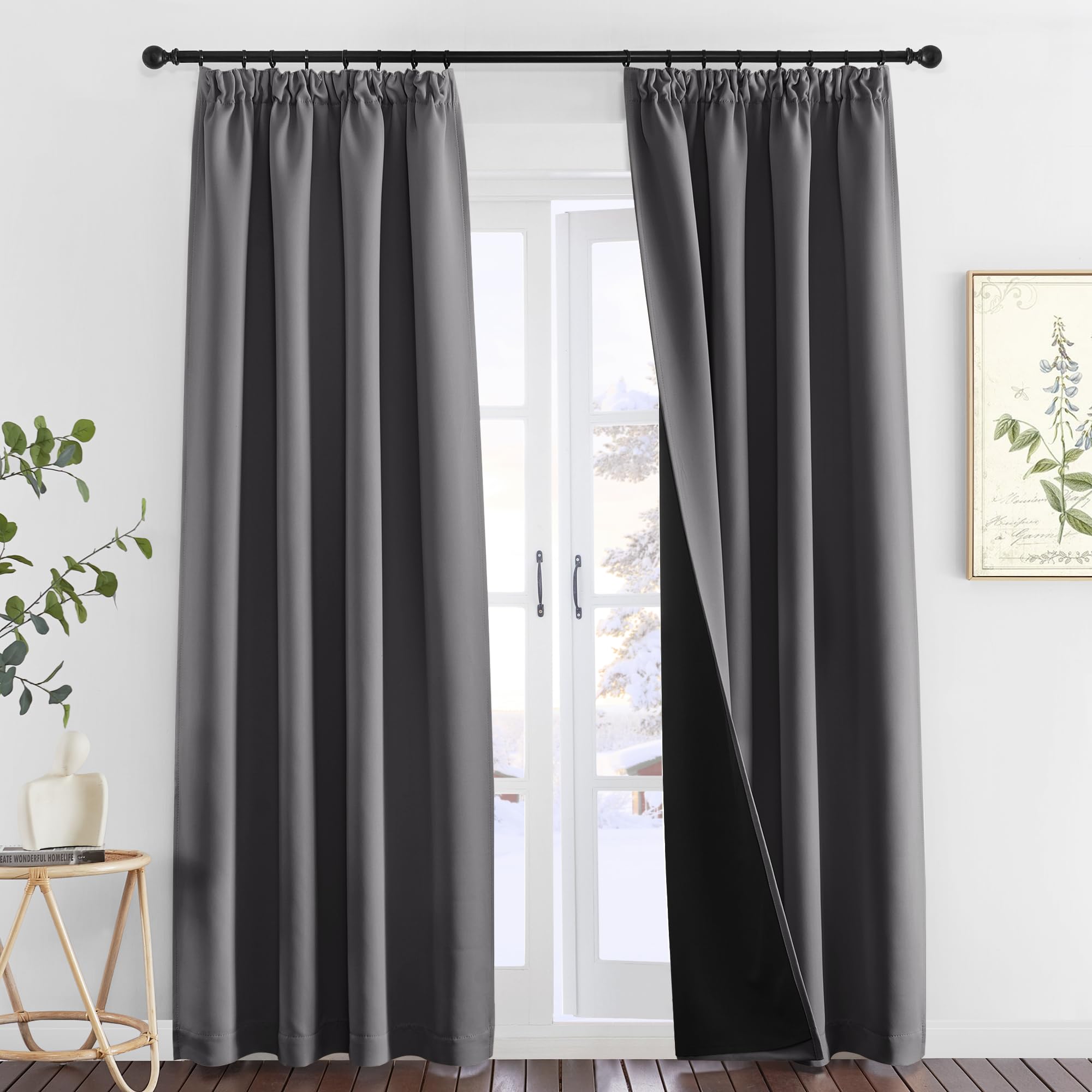 PONY DANCE Cortinas Opacas Termicas Aislantes Frio y Calor 140x245 CM Cortinas Dormitorio 2 Piezas Cortinas 100% Blackout Cortinas de Salon Cortina Ventana Opaca para Riel, Gris OEKO-TEX STANDARD 100