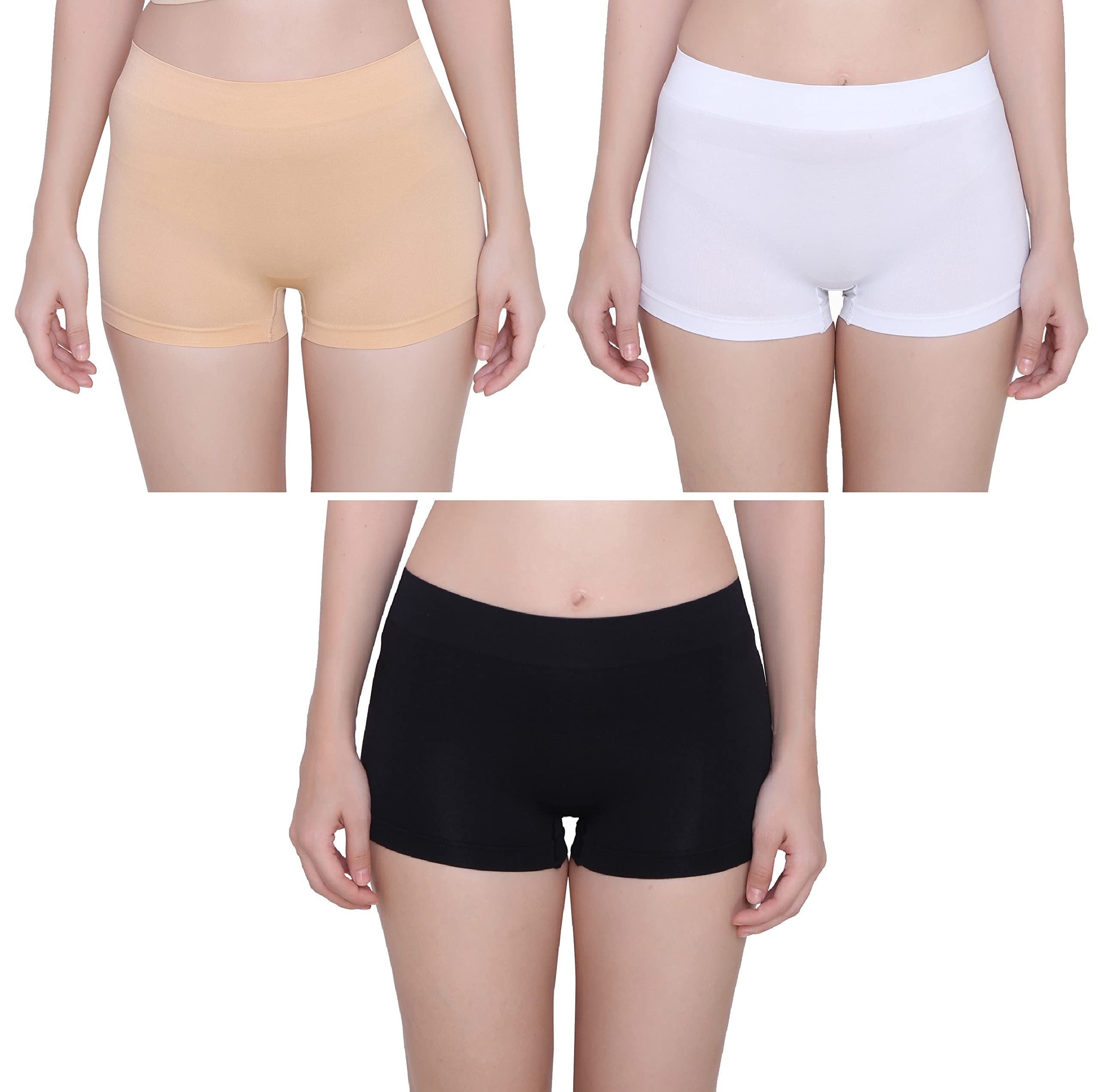 glamoras Women’s Nylon Spandex Seamless No Panty Lines No Show Boushorts Panty - Free Size, Pack of 3-picture-59