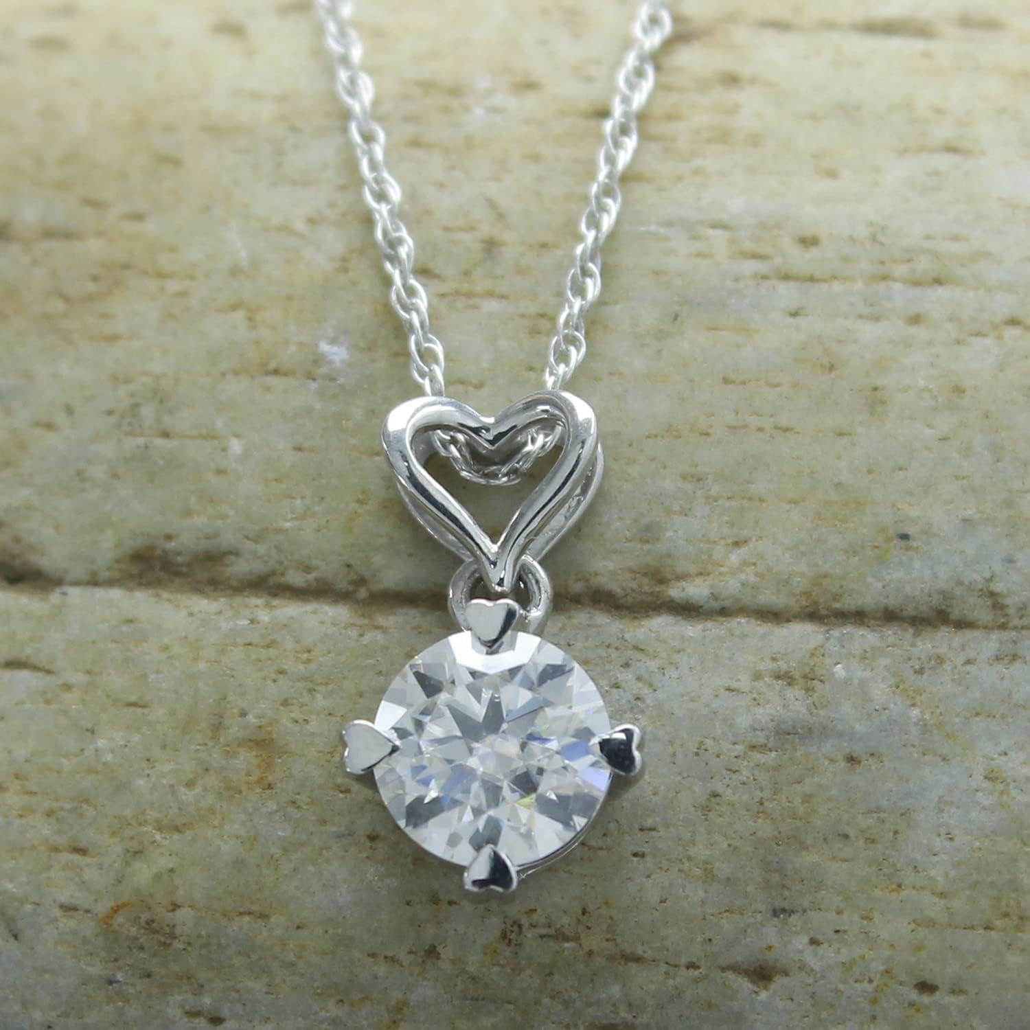 SAVEARTH DIAMONDS 1 Carat 6.5MM Round Cut Lab Created Moissanite Diamond Heart Drop Pendant Necklace In 14K Gold Over Sterling Silver Jewelry For Women With 18" Chain(VVS1 Clarity, 1 Cttw) - Image 2