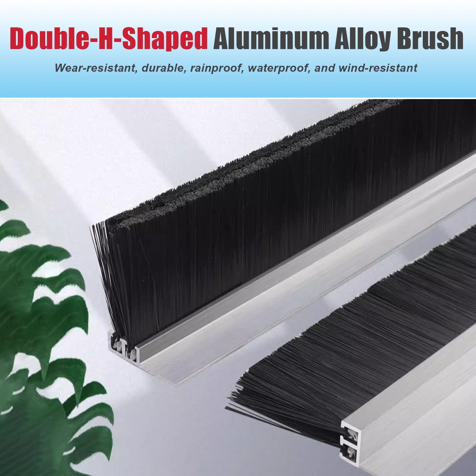Guarnizione per porta a doppia H in alluminio e spazzola, 2 pezzi, adatta a tutte le stagioni, con setole in nylon ad alta densità, per uso commerciale(Bristles 0.59in/1.5cm)
