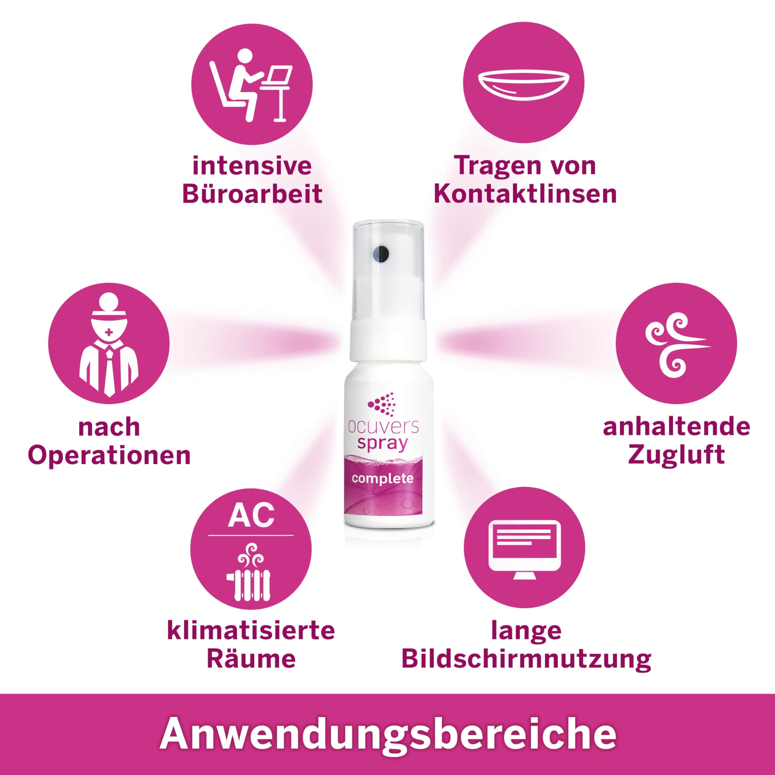 Ocuvers Complete Spray do oczu z 0,3% kwasem hialuronowym, liposomami, aloesem, witaminą B5 i witaminą E - spray do oczu przeciw suchości oczu, 10 ml.