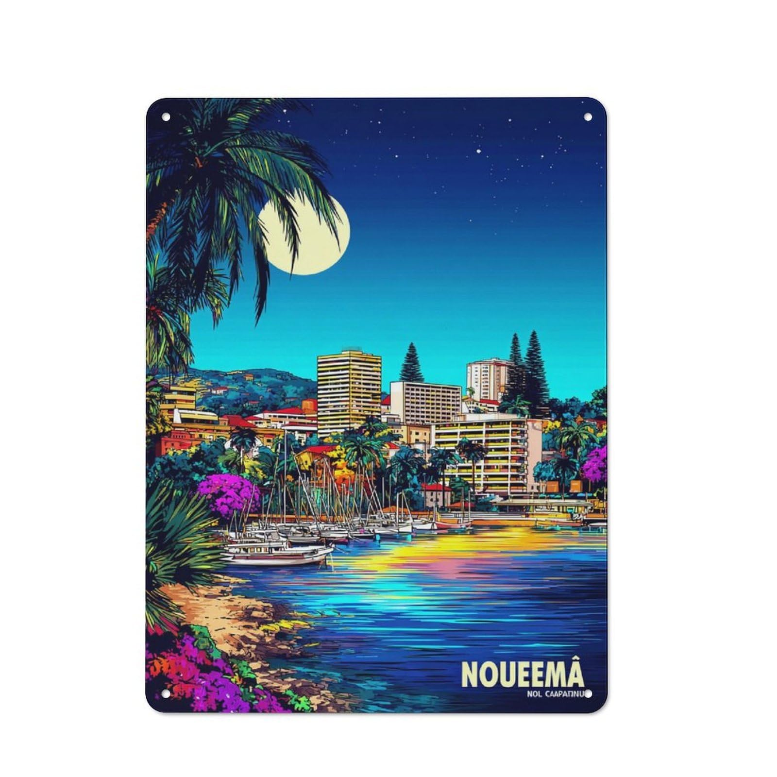 40x30cm Retro Tin Sign with Nightly Harbor Serenity for Living Room Or Hallway, A Decorative Metal Sign for Living Rooms And Hallways