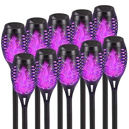 HKMGT Upgrade Solar Lights Outdoor Waterproof, 10 Pack Solar Outdoor Torches Lights with Flickering Flame Mini Solar Landscape Decoration Lighting Auto On/Off Pathway Lights for Garden Yard Patio