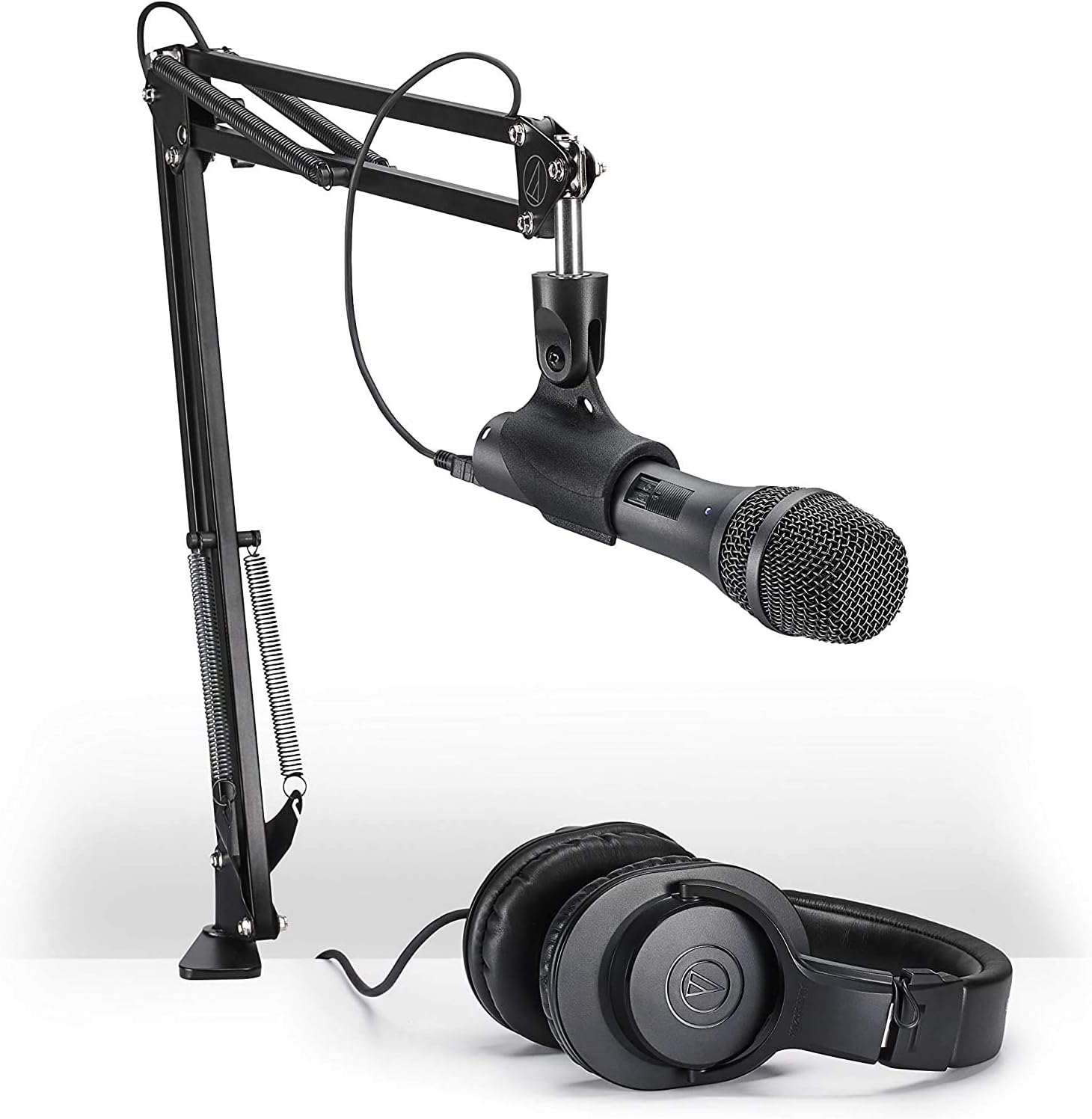 Audio-Technica AT2005USBPK Vocal Microphone Pack For Streaming/Podcasting, Includes Usb And XLr Outputs, Adjustable Boom Arm, & Monitor Headphones,Black