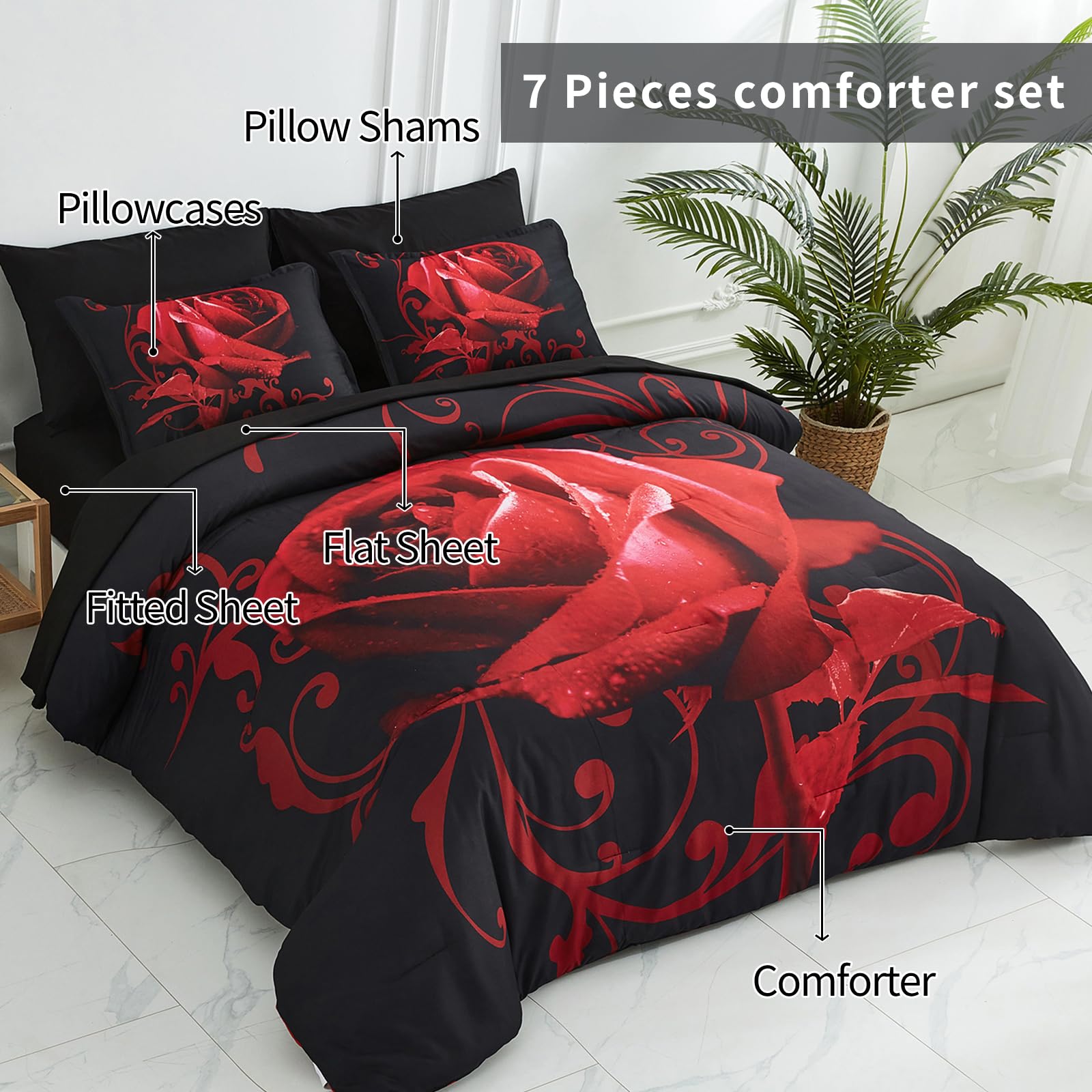 Set di biancheria da letto con fiori blu, set di biancheria