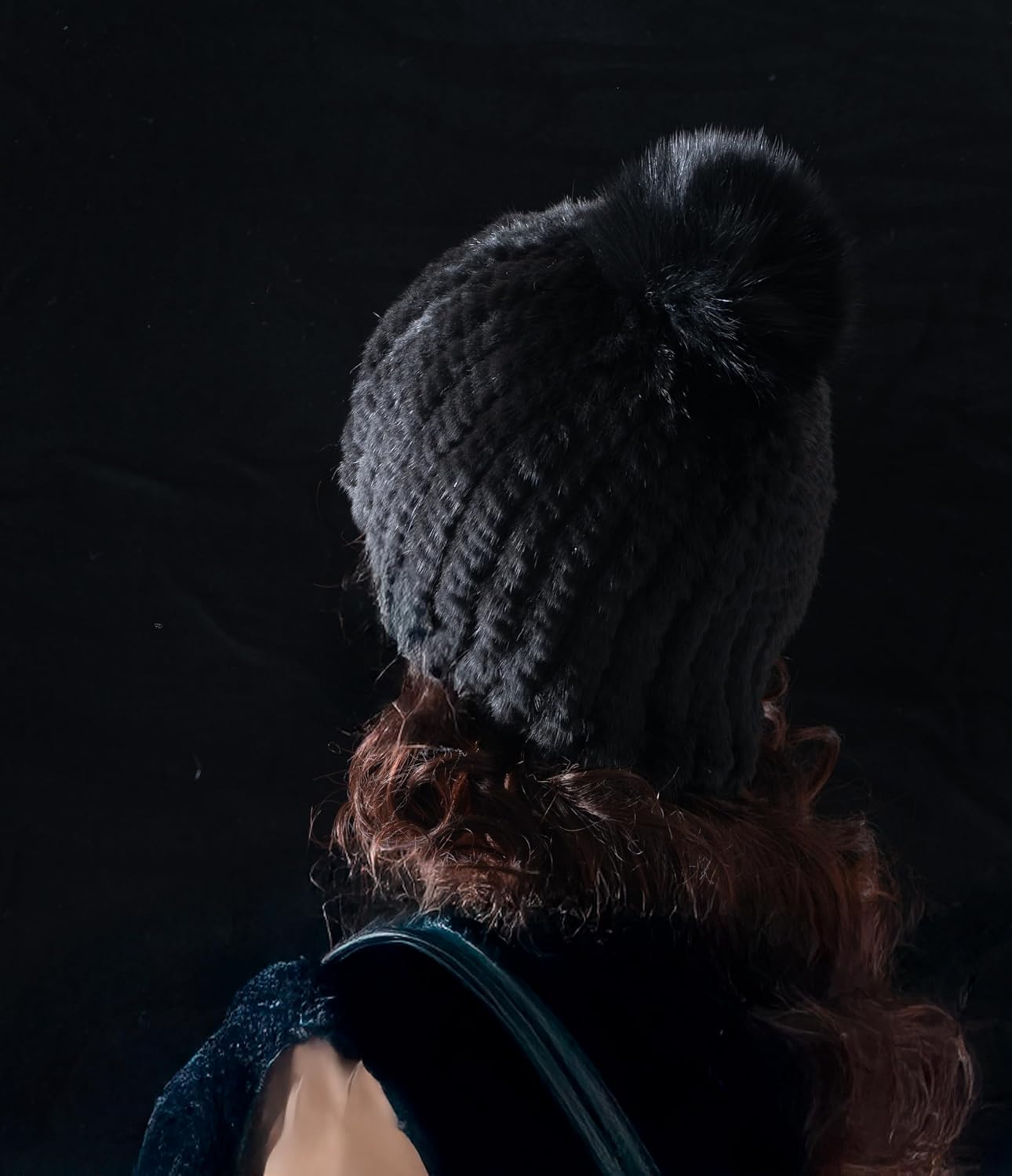 Women's Winter Hat with Fur Pom - Real Mink Fur Beanie, Soft Warm Hat, Luxury Knitted Ski Earmuff Cap