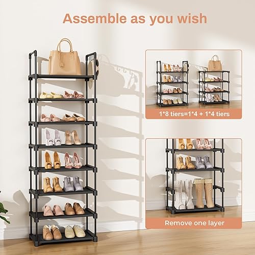 Miniatura 5 de Zapatero alto de 8 niveles, 16-20 pares de organizador de zapatos y botas, estante de zapatos resistente, estante vertical estrecho para zapatos
