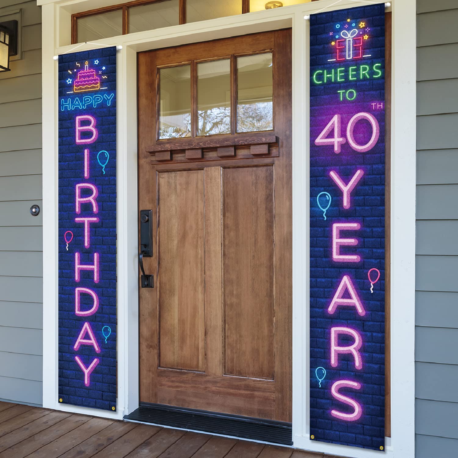Neno Glow 'Happy 40th Birthday' znak ganek drzwi baner dekoracja kolorowy – pozdrowienia dla 40-letniego przyjęcia urodzinowego dekoracje tematyczne dla mężczyzn kobiet artykuły