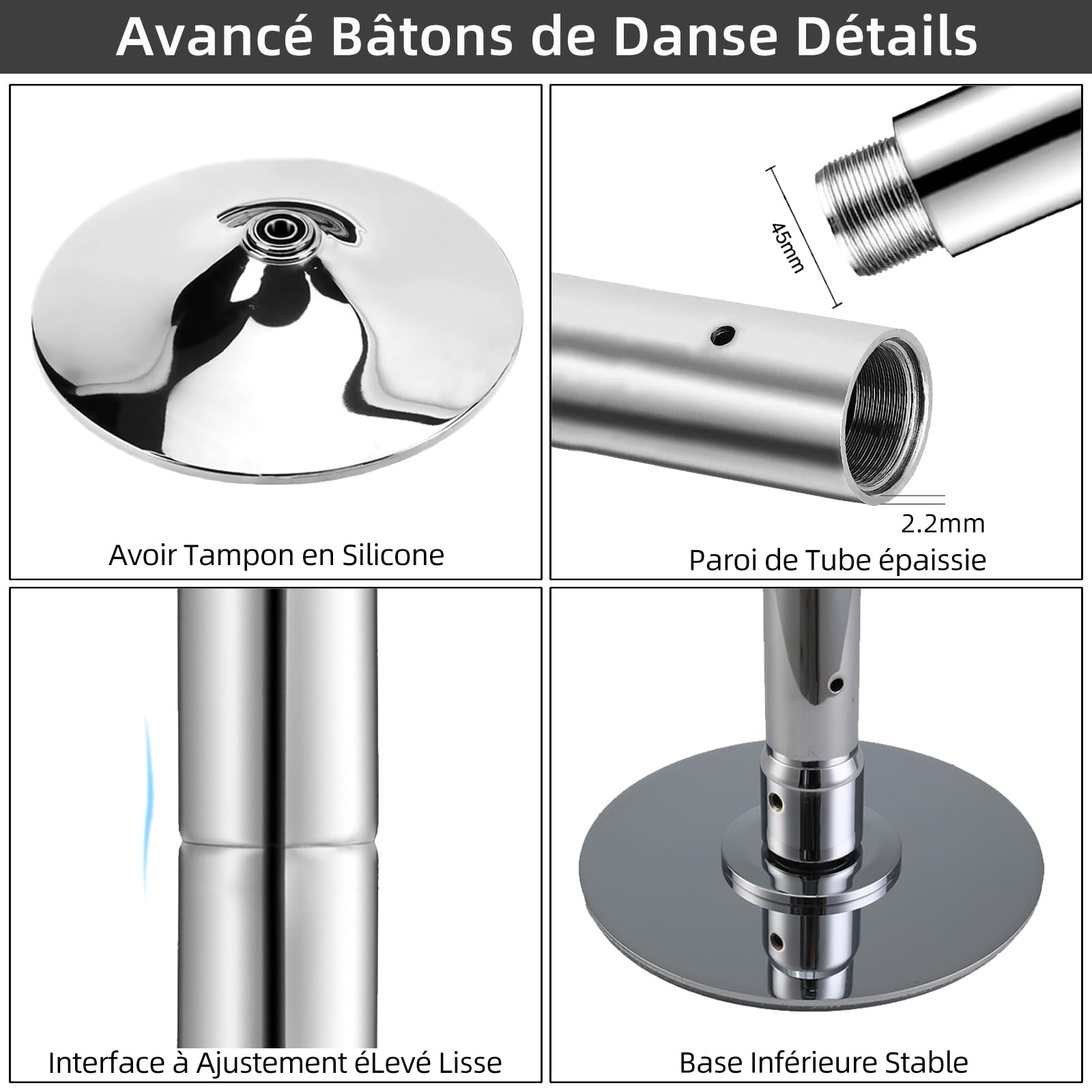 PRIOR FITNESS Palo Pole Dance da Casa - Kit Pole Dance-Asta da Ballo da 45 mm da 2,35 a 2,74 m, Regolabile in Aaltezza, 2 modalità: Rotante/Statica, Portata Fino a 200 kg…