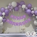Flyloons Birthday Decoration Items Purple and White Theme Combination for Boys Girls Men Women Kids | 30 Pcs Purple White Silver Color Balloons | Purple Happy Birthday Banner | Arch Tape | Glue Dots gallery image