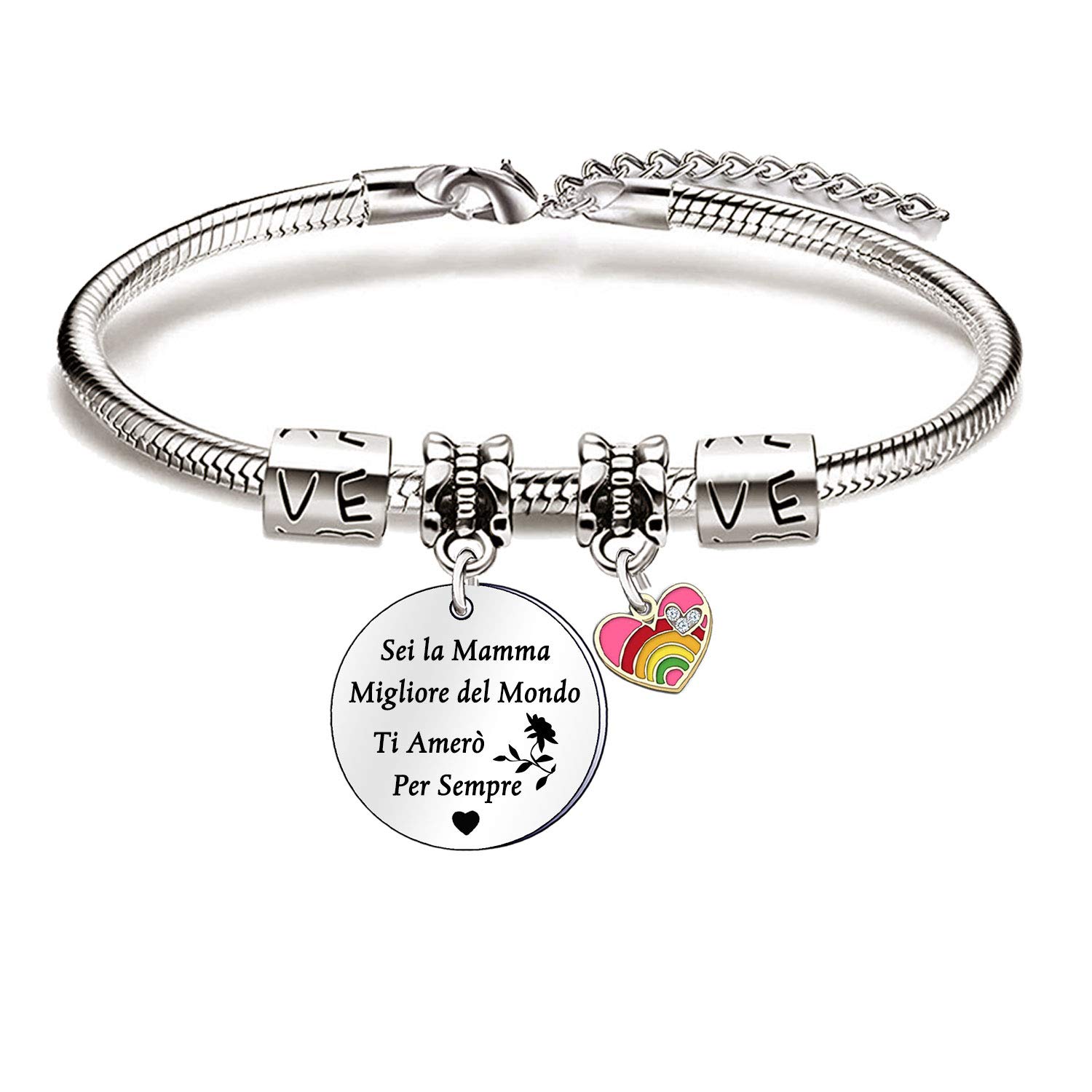 Bracciale personalizzato, regalo personalizzato per la festa della mamma, gioielli personalizzati, bracciale con ciondolo, gioielli in acciaio inossidabile - Italia