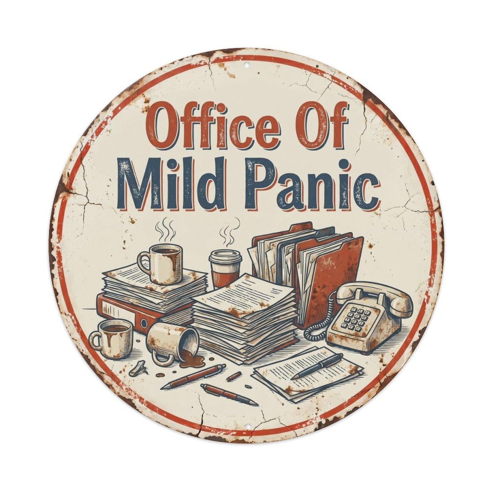 Olhnbad Style Office Mild Panic Typewriter Desk Enamel Quote Metal Tin Sign